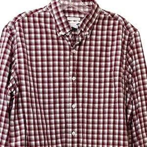 Old Navy Mens Large Burgundy Gingham Check The Classic Shirt Regular Fit Cotton
